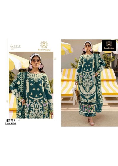 ZIAAZ - 917 - CAMBRIC COTTON EMBROIDERY WORK BY PAKISTANI SUIT COLLECTION 