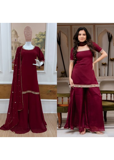 ST - 1197 - FAUX GEORGETTE EMBROIDERY WORK WITH FANCY LACE BY PAKISTANI READYMADE SHARARA SUIT COLLECTION 