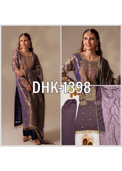 DHK - 1398 - HEAVY ROMAN SHIMAR SEQUENCE EMBROIDERY WORK BY PAKISTANI SUIT SALWAR COLLECTION 