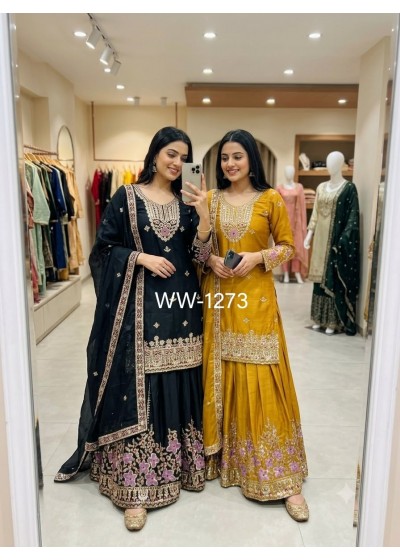 WW - 1273 - PURE CHINON SILK WITH EMBROIDERY WORK BY PAKISTANI SHARARA READYMADE SUIT COLLECTION 