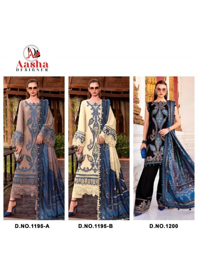 D.NO:- 1200/1195 AB - PURE REYON COTTON & EMBROIDERY WORK BY PAKISTANI SUIT COLLECTION BY AASHA DESIGNER 