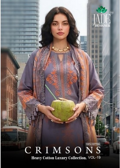 JADE CRIMSON VOL -19 - HEAVY PURE LAWN COTTON WITH PAKISTANI KARACHI COTTON PRINTED SUIT 