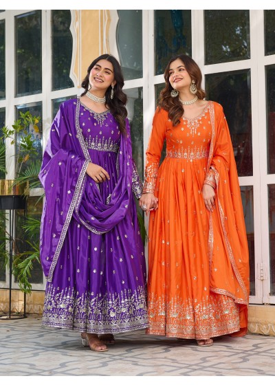 SP - 12 - AMERICAN SILK WITH THREAD EMBROIDERY WORK BY LEHENGA AND GOWN COLLECTION 