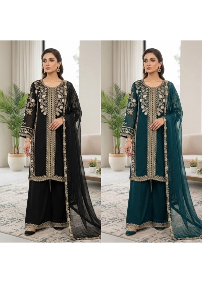 LG - 2122 - ROMAN SILK WITH SEQUENCE EMBROIDERY WORK BY PAKISTANI READYMADE SHARARA AND PLAZZO SUIT SALWAR COLLECTION 