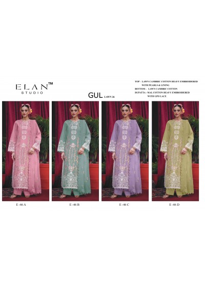 ITEM CODE - E - 46 - CAMBRIC LAWN COTTON HEAVY EMBROIDERY WORK BY PAKISTANI SUIT COLLECTION BY ELAN STUDIO 