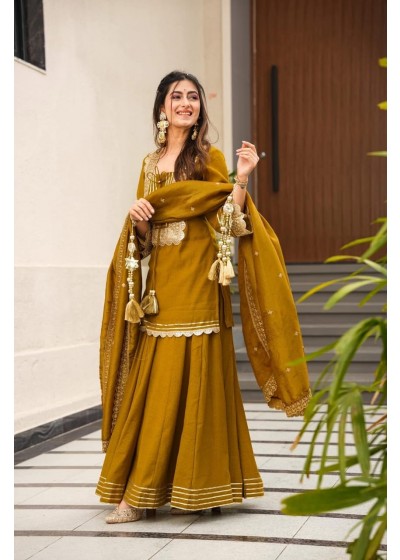 AC - 1248 - PURE SOFT CHINON FABRICS WITH BEAUTIFUL EMBROIDERY CODING & SEQUENCE WORK PLAZZO AND SHARARA READYMADE SUIT 