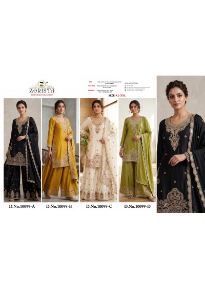 ZORISTA - 10099 - PREMIUM CHINON SILK WITH EMBROIDERY WORK & JARKAN WORK BY PAKISTANI READYMADE SHARARA AND PLAZZO SUIT COLLECTION 