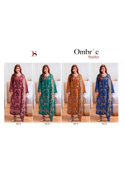 OMBRE STARLET :- 1611 - PURE COTTON HEAVY SELF EMBROIDERY WORK BY PAKISTANI SUIT COLLECTION WITH DEEPSY SUIT 