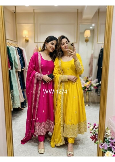 WW - 1274 - PURE CHINON SILK WITH SEQUENCE EMBROIDERY WORK & LATKAN DORI BY PARTY WEAR AND WEDDING GOWN COLLECTION 