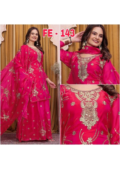 FE - 143 - FENDY SILK WITH SEQUENCE EMBROIDERY WORK BY PAKISTANI READYMADE SHARARA SUIT COLLECTION 