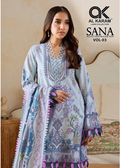 SANA VOL - 3 - REYON COLLECTION WITH PAKISTANI COTTON PRINTED SUIT BY AL KARAM SUIT