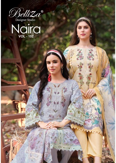 BELLIZA - NAIRA VOL - 152 - PURE COTTON DIGITAL PRINT HEAVY EMBROIDERY WORK BY PAKISTANI SUIT COLLECTION 