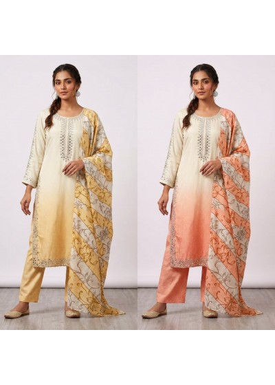 LG - 2125 - PRINTED CRAPE SILK EMBROIDERY MIRROR WORK BY PAKISTANI READYMADE SUIT COLLECTION 