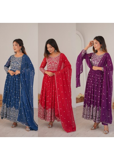 SP - 81 - HEAVY FAUX GEORGETTE WITH SEQUENCE EMBROIDERY WORK BY PARTY WEAR AND WEDDING GOWN COLLECTION 