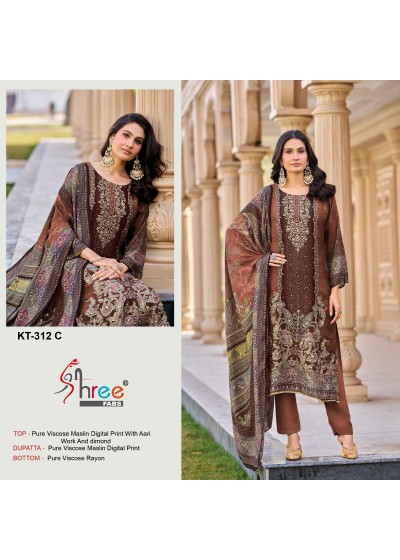 KT - 312 - C - PURE VISCOSE MUSLIN DIGITAL PRINT AND HAND WORK BY PAKISTANI SUIT SALWAR COLLECTION 