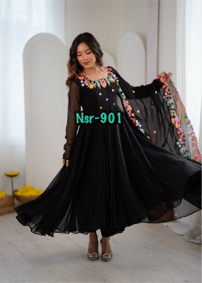 NSR - 901 - HEAVY FAUX GEORGETTE WITH EMBROIDERY WORK BY PARTY WEAR AND WEDDING NAIRA GOWN COLLECTION 