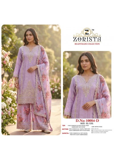 Zorista 10084 Premium Chinnon Silk Embroidered Pakistani Readymade Plazo Suit Set