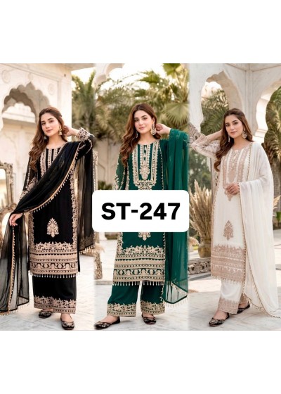 ST 247 Heavy Faux Georgette Pakistani Readymade Suit Set with Chine Embroidery Work