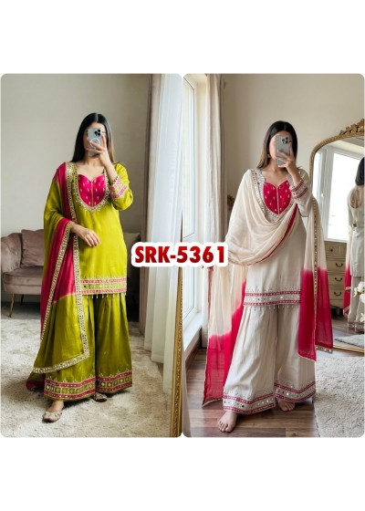 SRK 5361 Designer Roman Glass Mirror Work Kurti Palazzo Set 