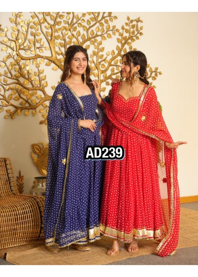 AD239 Heavy Bandhej Print Faux Georgette Gown Set with Dupatta & Bottom