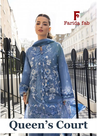 Queens Court by FARIDA FAB - 100% Pure Lawn Cotton Printed Suit (Set of 6 Pcs)