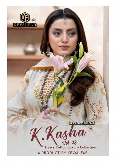 Keval Fab K Kasha Vol 23 Heavy Cotton Printed Unstitched Suit with Malmal Dupatta