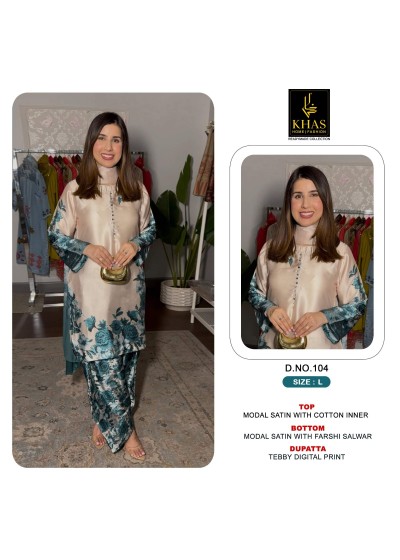 New Designer Modal Satin 3-Piece Suit with Farshi Salwar & Digital Print Dupatta