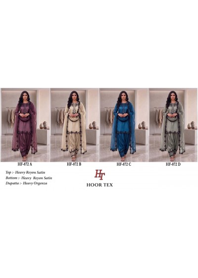 Pakistani Heavy Reyon Satin Full Stitched Suit with Organza Dupatta – Hoor Tex HF 872