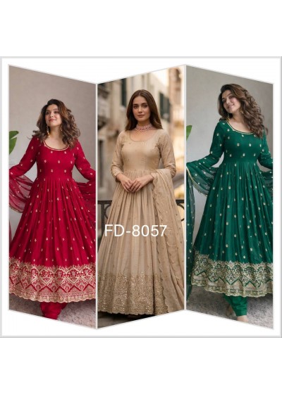 FD 8057 Trending Chinon Silk Ready-to-Wear Gown Pant Dupatta Set