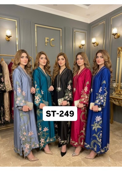 ST 249 Heavy Embroidery Roman Silk Pakistani Readymade Suit 