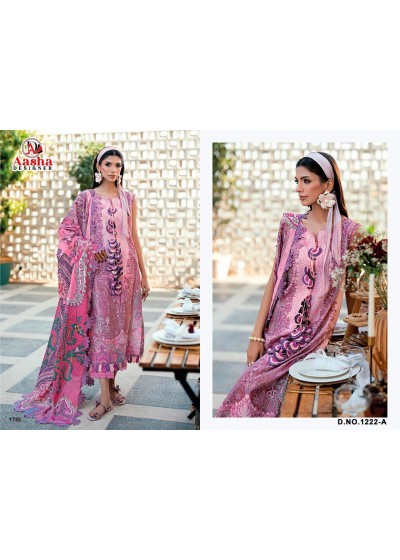 Aasha Designer Cotton Printed Suit with Heavy Embroidery Patch & Semi Lawn Bottom – Design 1222 Pakistani Suit Single Wholesale Price 