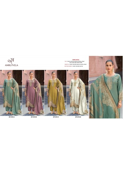 Amrutvela Pure Viscose Maslin Digital Print Suit with Aari & Hand Work – AT210 Pakistani Suit Single Wholesale Price 