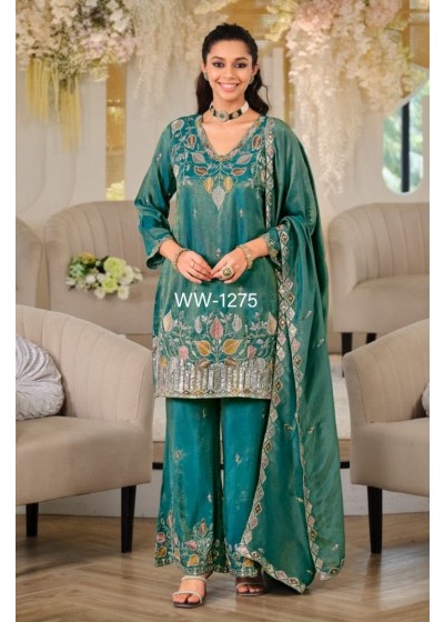 NC Moss Silk Embroidered Top Palazzo Dupatta Set – WW 1275 Pakistani Readymade Suit single wholesale price 