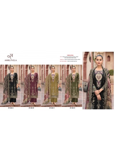 Viscose Maslin Digital Print Aari Handwork Suit Set – AT204 Pakistani Suit Single Wholesale Price 