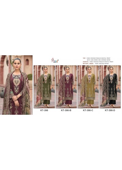 Pure Viscose Maslin Digital Print Handwork Suit Set – KT-398 Pakistani Suit Single Wholesale Price 