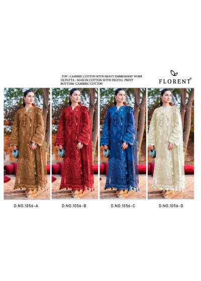 Florent Cambric Cotton Heavy Embroidered Suit Set – 1056ABCD Pakistani Suit Single Wholesale Price 