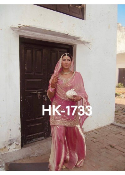 Premium Embroidered Gmy Silk Top Plazzo Dupatta Set – HK 1733