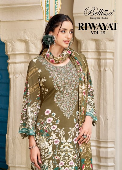 Belliza Riwayat Vol 19 Premium Embroidered Pakistani Suit | Pure Mal Mal Cotton Dupatta ) Pakistani Suit Set to Set Wholesale Price 