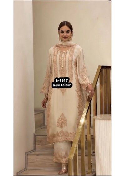 SR-1617 Premium Faux Georgette Heavy Embroidered 3-Piece Pakistani Suit Single Wholesale Price 