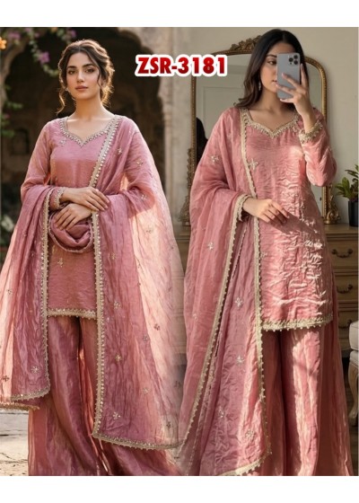ZSR-3181 Premium Fendy Silk Embroidery Sequence & Real Mirror Work Sharara Plazzo Pakistani Suit Single Wholesale Price 