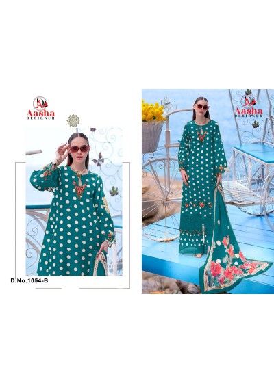 AASHA DESIGNER 1054-1055 Pure Cotton Printed Suit with Patch Embroidery & Lawn Dupatta Pakistani Suit Single Wholesale Price 
