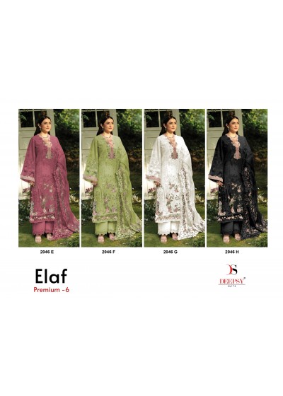 ELAF Premium-6 Luxury Lawn by DEEPSY SUITS – Design 2046 ABCD Pakistani Suit Single Wholesale Price 