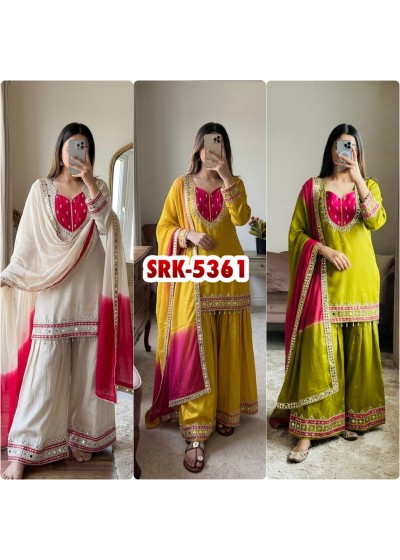 SRK-5361 Roman Glass Real Mirror Work Kurti Palazzo Set with Kota Checks Dupatta Pakistani Suit Single Wholesale Price 