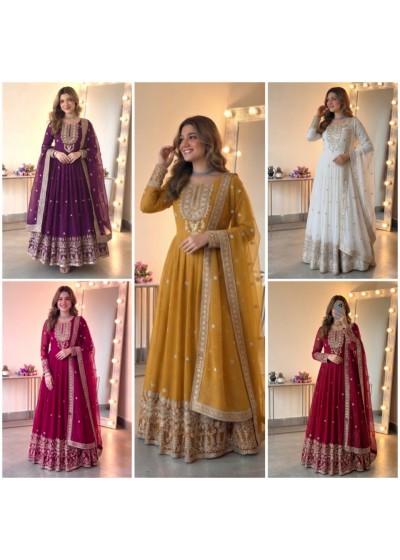 Women's Heavy Georgette Embroidered Sequence Gown with Pant & Dupatta – SSR-546 Partywear And Wedding Collection Single Wholesale Price 