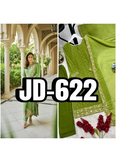 JD-622 Fancy Faux Georgette Embroidered Kurti Palazzo Set with Dupatta