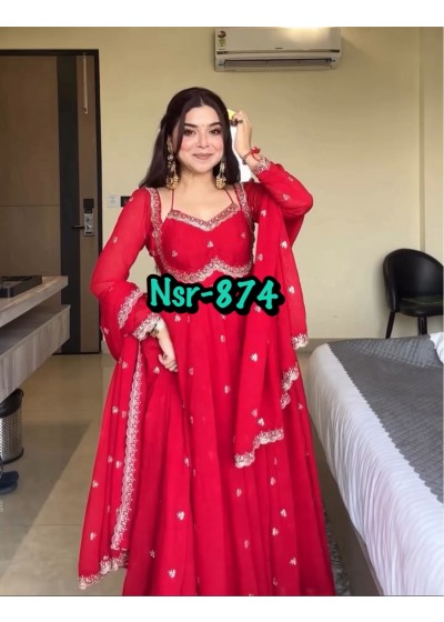 NSR-874 Heavy Embroidered Faux Georgette Party Wear Suit Set with Dupatta