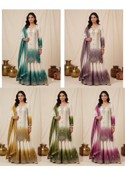 Women's Printed Star Georgette Sequins Embroidered Top Palazzo with Dupatta Set – LG-2128 Pakistani Suit Single Wholesale Price 