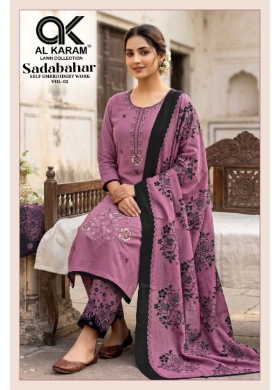 Al Karam Lawn Sadabahar Vol 02 Premium Embroidered Rayon 3-Piece Pakistani Suit set to set wholesale price 