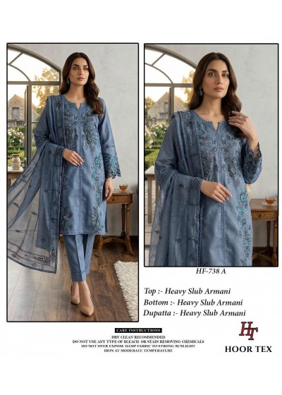 Hoor Tex HF-738 Pakistani Heavy Slub Armani Full Stitched 3-Piece Pakistani Suit Single And Full Set Wholesale Price 