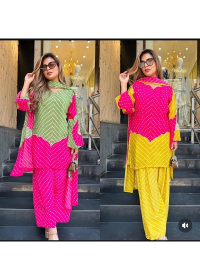 Silver Gota Patti Work Maslin Digital Print Pakistani Suit – D 75 (Full Set) Wholesale Price 